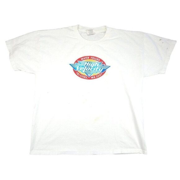 Vintage Boat Racing T Shirt Mens Size XL White Y2K High Velocity Water Follies - Picture 1 of 6